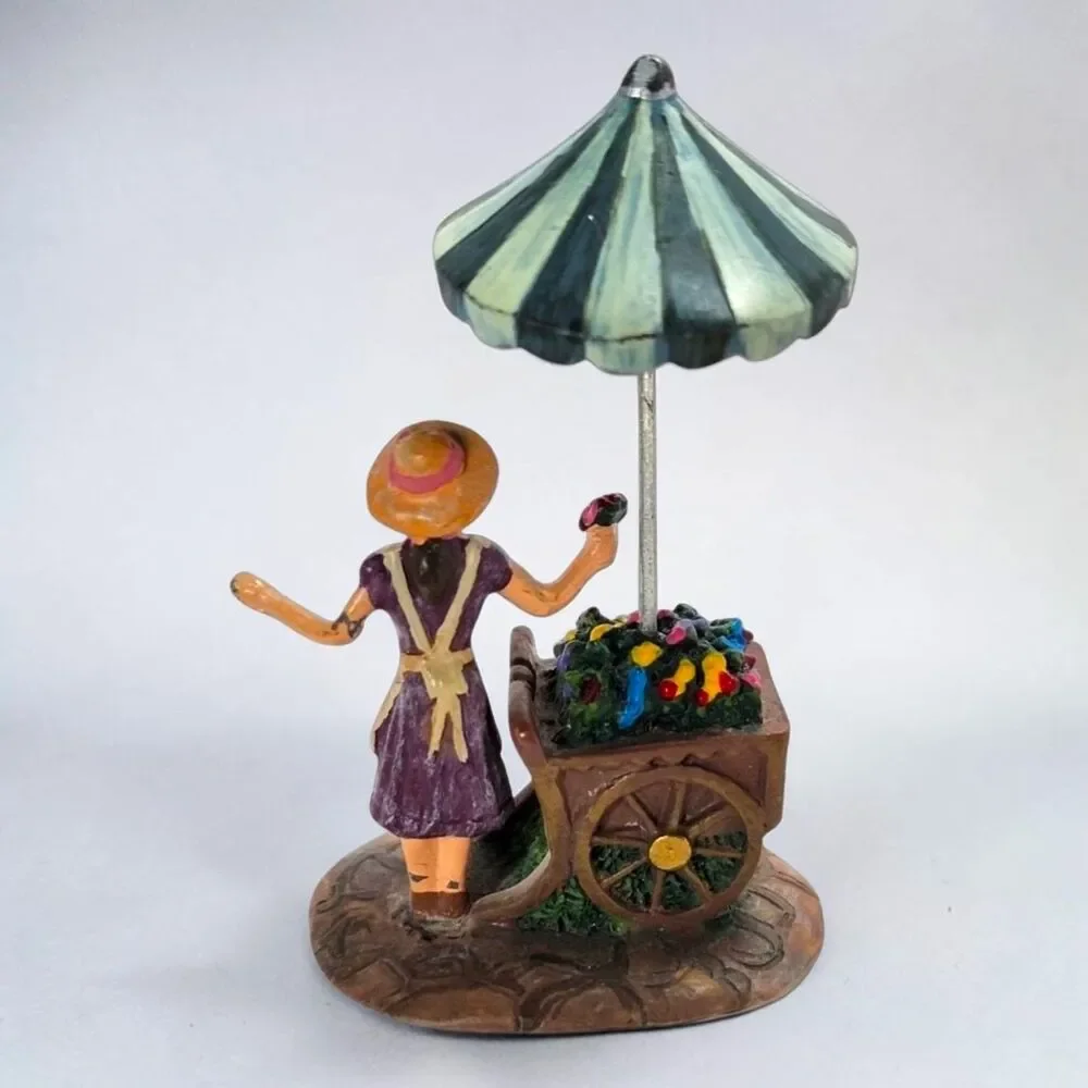 Hawthorne Village Falbrooke Florist Lady Figurine 1999 Flower Cart Vintage Decor